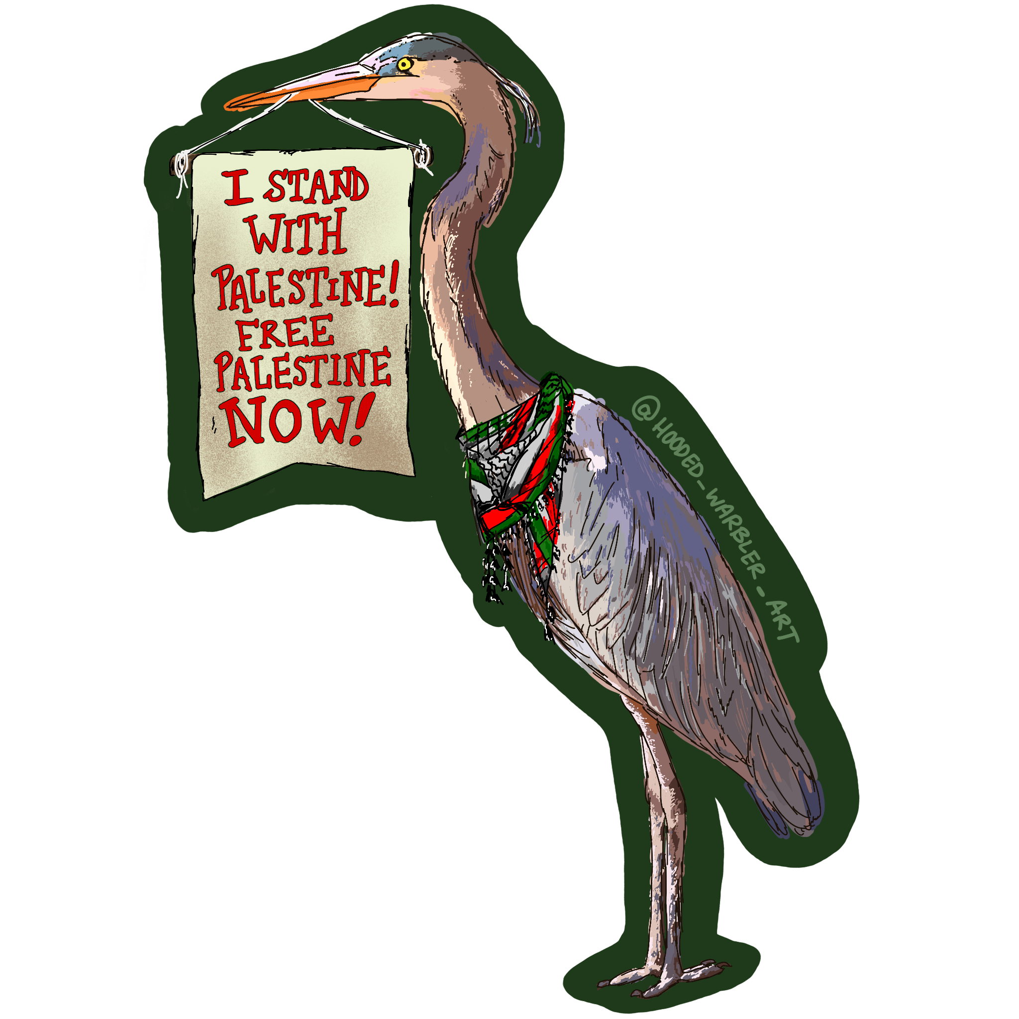 Great Blue Heron Stand with Palestine Sticker