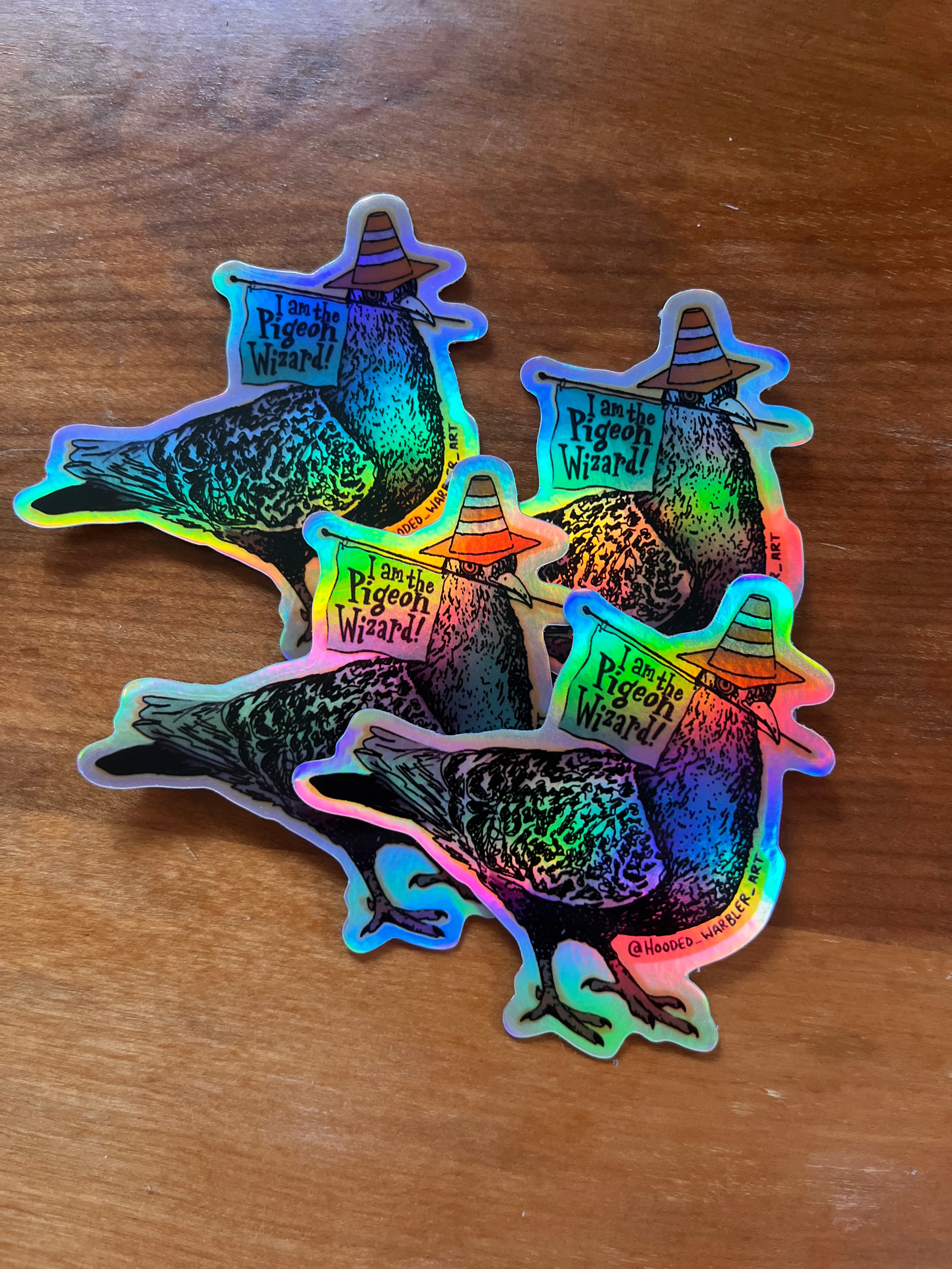 Holographic Pigeon Wizard Sticker